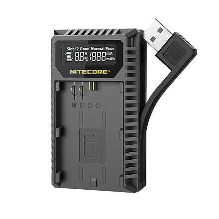 Nitecore UCN3 Digital USB Charger for Canon LP-E6N Camera Batteries, Black, 6952506492886