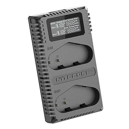 Nitecore UCN4 PRO Dual-Slot USB QuickCharge 2.0 Charger for Canon LP-E4 & LP-E4N Camera Batteries, Black, 6952506493050