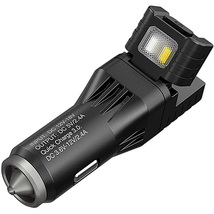 Nitecore VCL10 QuickCharge 3.0 USB Car Charger with White & Red Flashlight, Black, 6952506404735