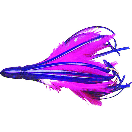 No Alibi NA-DD01-1/4 Dolphin Delight Trolling Lure, Rigged &amp; Ready, Blue/White Skirt, 1/4 oz Head, 4.5", 7/0 Hook, 135 lb Cable, 3 ft, NA-DD01-1/4