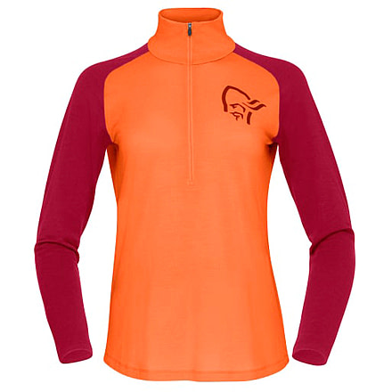 Norrona Femund Pureull Zip Neck - Womens, Orange Alert, Small, 2678-24-5620-S