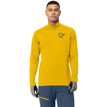 Norrona Fjora Equaliser Zip Top Long Sleeve - Mens, Sulphur/Vintage Indigo, Extra Large, 2214-21 5012 XL