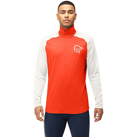 Norrona PureUll Norrona Zip Neck Shirt - Mens, Arednalin Red/Snowdrop, Medium, 5270-21 5643 M