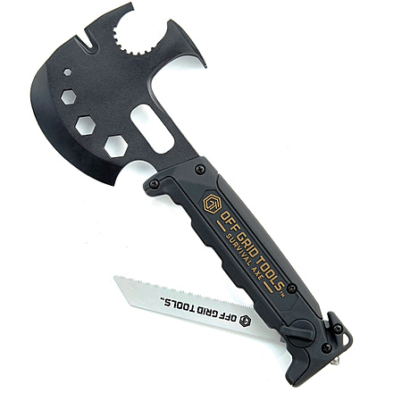 Off Grid Tools Survival Axe ABS, 11.5in Overall, 5in Black Oxide Coated 420 SS Axe Head With 4in Cutting Edge, Black Nylon Sheath, Black, OGT-SA500