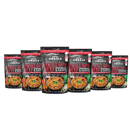 Omeals Lentils with Beef, Vegetables and Sauce, 6 pack, 7.5 inches x 2 inches x 10.75 inches OMEM5X6