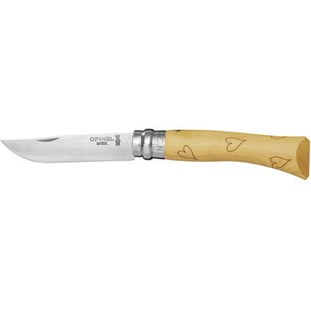 Opinel No 7 Hearts Folding Knife,3in,12C27 Steel,Natural Varnished Beechwood Handle, 001548