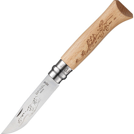 Opinel No 8 Stainless Cycling Folding Knife,3.125in,Stainless Steel,Natural Varnished Beechwood Handle OP01790
