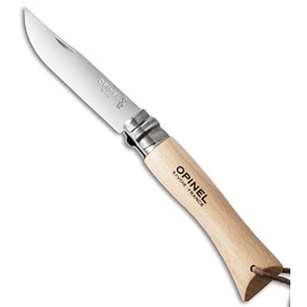 Opinel Opinel Knives No 7 Stainless Steel Knife Beech Wood + Leather Lanyard 3" Satin, Wood, Stainless Steel, adult, BHQ-27868