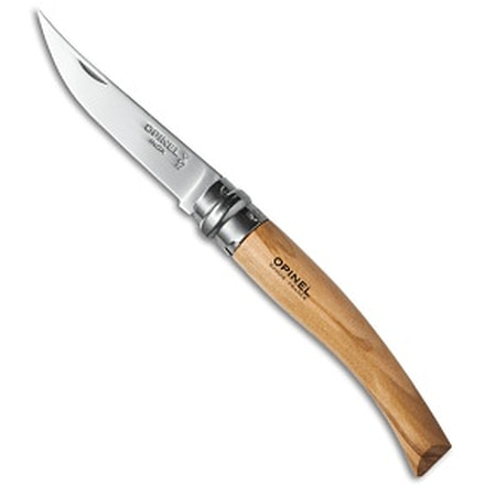 Opinel Opinel Knives No 8 Slim Stainless Steel Folding Knife Olive Wood 3.12" Satin #, Wood, Stainless Steel, adult, BHQ-27871