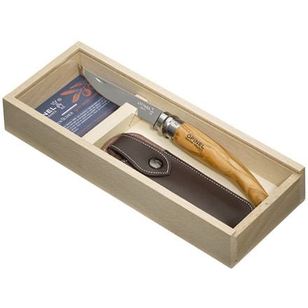 Opinel Slim Olivewood W/Sheath Folding Knife No.10, 3.75in, Olive Wood Handle, 001090