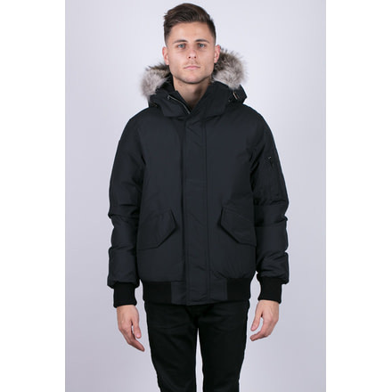 OSC Cross Devon Hooded Bomber w/ Coyote Fur Trim - Mens, Blackout, Large, M10CX-Midnight Black-L
