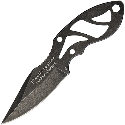Outdoor Element Phoenix Feather Caping Blade, 3 black stonewash finish D2 tool steel caping bla, PKF