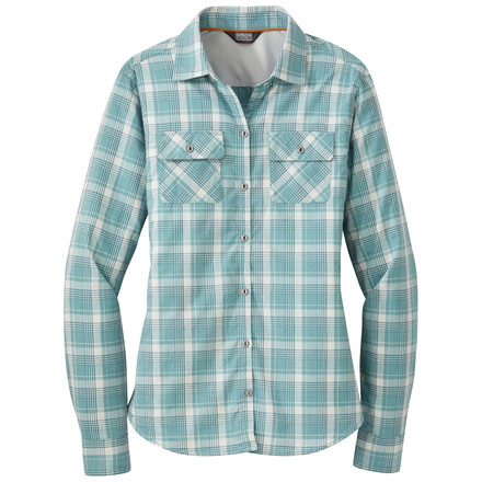 Outdoor Research Passage Long Sleeve Shirt - Womens, Seaglass Plaid, Extra Small, 2692631517005