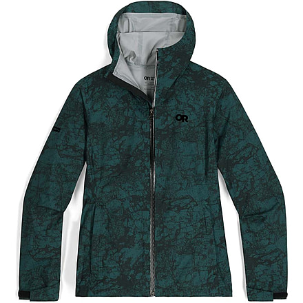 Outdoor Research Stratoburst Stretch Rain Jacket - Womens, Douglas Fir Print, Large, 3008942848008