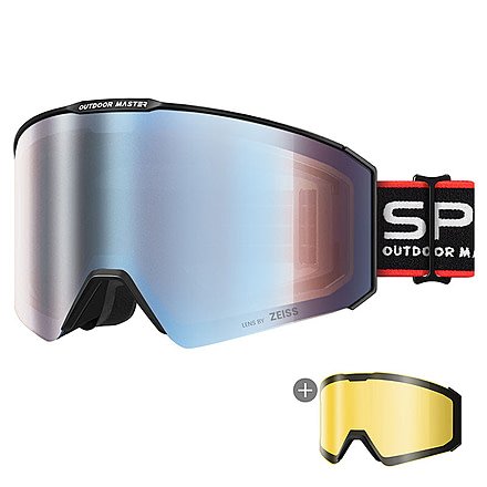 Outdoormaster OutdoorMaster x SPC Limited Edition Cylindrical Snow Goggles, Black Frame VLT 25% Zeiss Uniform Red +VLT 91% Yellow Lens, 805891