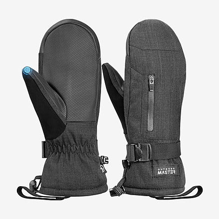 Outdoormaster Ski Mittens for Women &amp; Men, Black+Grey, M, 805497