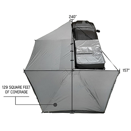 Overland Vehicle Systems Nomadic 270 Driver Roof Top Awning w/ Bracket Kit and Extended Poles For Mid to High Roof Line Vans, Dark Gray, 19519908