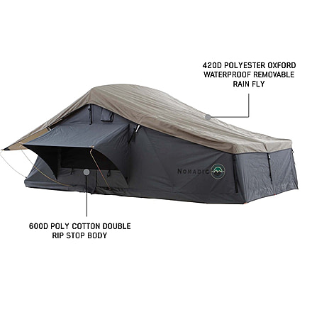 Overland Vehicle Systems Nomadic Extended Roof Top Tent w/ Green Rain Fly and Black Cover - 4+ Person, 4 Season, Dark Gray/Green, 18149936