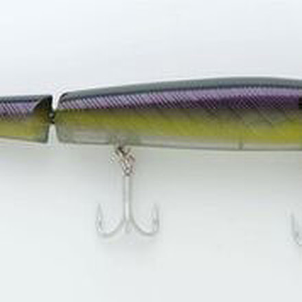 P-Line Angry Eye Predator Jointed Minnow Bait, 6.5in, Purple/Chartreuse/Blue, PPAE-144-1251-3041