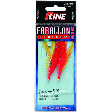 P-Line Farallon Feather, 2 Hooks, 5/0, Yellow/Red, FF-5/0-YL/RD