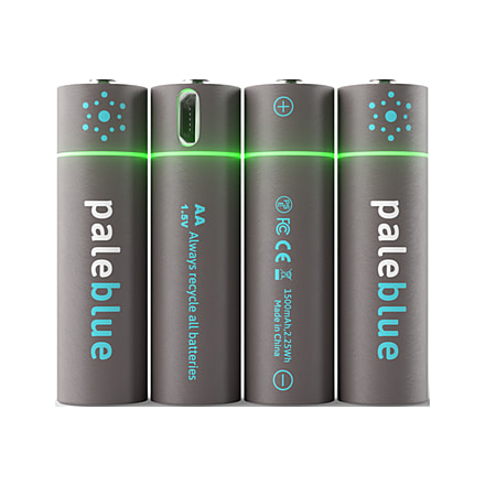 Pale Blue Earth Pale Blue Smart Lithium Ion USB Rechargeable AA Batteries 4 Pack, Gray, PB-AA