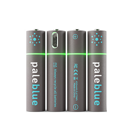 Pale Blue Earth Pale Blue Smart Lithium Ion USB Rechargeable AAA Batteries 4 Pack, Gray, PB-AAA