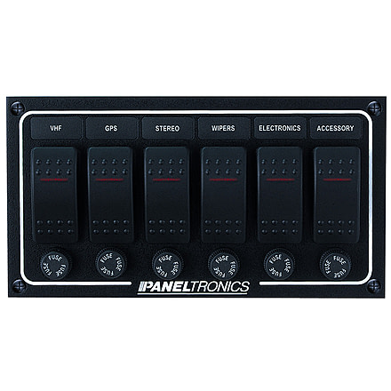 Paneltronics DC 6 Position Lighted Rocker &amp; Fuse Waterproof 29817
