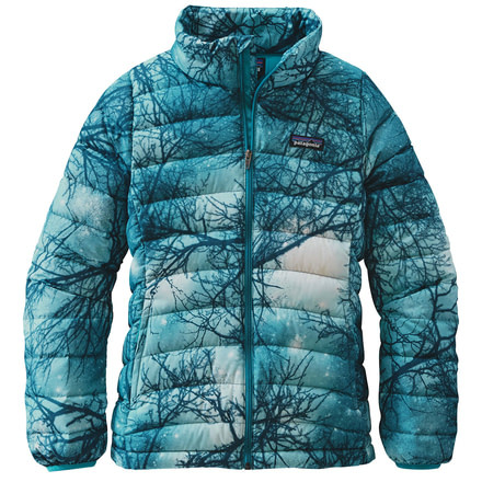 Patagonia Down Sweater Jacket - Girl's-Small-Moontree/Deep Sea Blue
