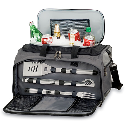 Picnic Time Buccaneer Portable BBQ and Cooler Tote-Black/Grey
