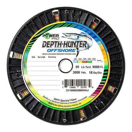 Power Pro Depth Hunter Offshore 130lb 3000yds 5 Colors Every 100ft &amp; Black Mark Every 50ft, 21101303000WHJ