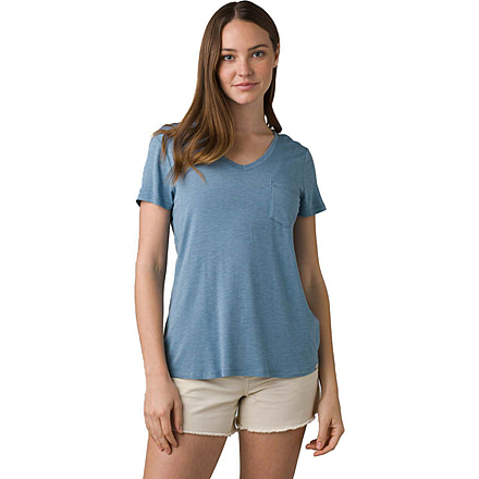 prAna Foundation Short Sleeve V-neck - Womens, Sea Mist Heather, S, W11170142-402-S