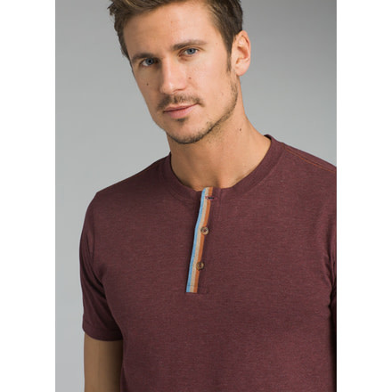 prAna Garrity Short Sleeve Henley T-Shirt - Men's, Black Cherry, Large, M11181406-BKCY-L