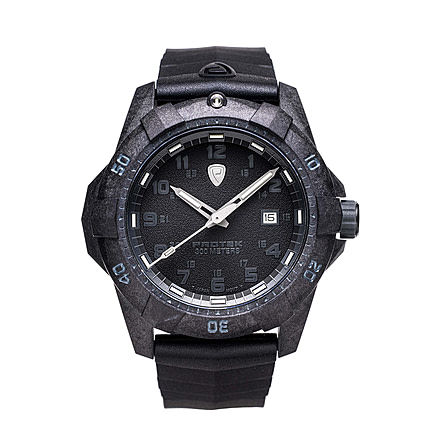 ProTek Carbon Dive Watch, Carbon Case/Black Dial/Black Strap, One Size, PT1001