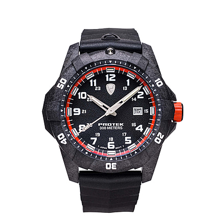 ProTek Carbon Dive Watch, Carbon Case/Black&Orange Dial/Black Strap, One Size, PT1004