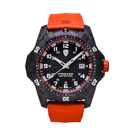 ProTek Carbon Dive Watch, Carbon Case/Black&amp;Orange Dial/Orange Strap, One Size, PT1004O