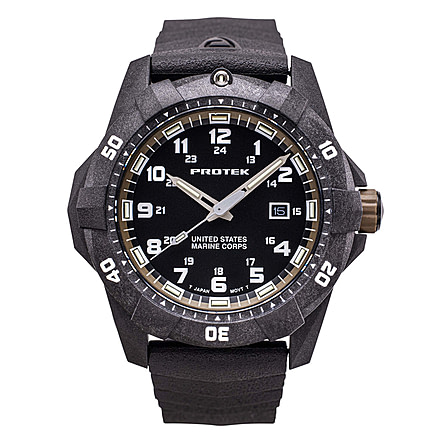 ProTek Carbon USMC Dive Watch, Carbon Case/Black&Desert Sand Dial/Black Strap, One Size, PT1016