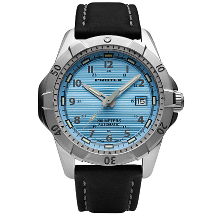 ProTek Model PT2207 Steel Dive Analog Watch, 42mm Case Diameter, Stainless Steel Bezel, Italian Leather Strap, PT2207