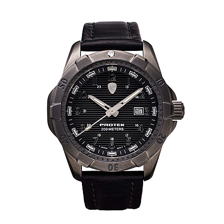 ProTek Steel Dive Watch, SSIP Gunmetal Gray Case/Black Dial/Black Strap, One Size, PT2002