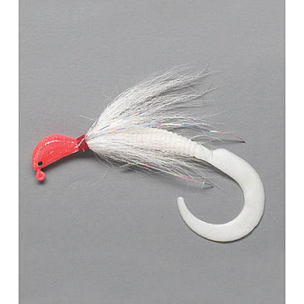 Pucci Bucktail Flash Striper Jig, 1/2 oz, Fluorescent Red Head/White/White, PFJ12-FL/WH