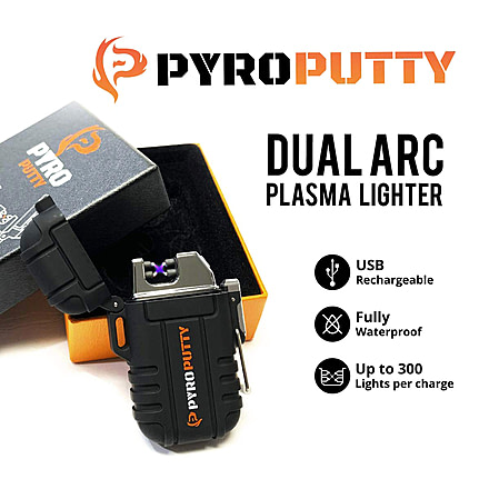 Pyro Putty Dual Arc Plasma Waterproof Lighter, Black, Small, PPARC1