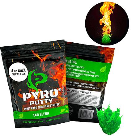 Pyro Putty Eco Blend Refillable Firestarter Bag, Green, 4oz, PP4OZE