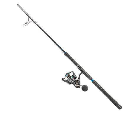 Quantum Benchmark Spinning Reel and Rod Combo, 9ft, 2-PC, Med-Heavy, Moderate-Fast Rod, Graphite Composite Blank, SZ 6000 Reel, 5+1 Bearings, 5.6-1 Ratio, Silver/Blue, BK6000902MH1530.P2