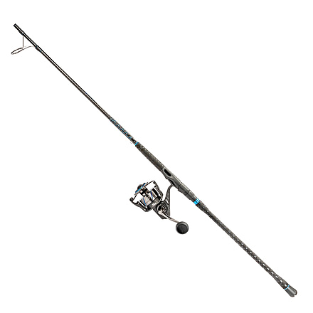 Quantum Benchmark Spinning Reel and Rod Combo, 10ft, 2-PC, Heavy, Moderate-Fast Rod, Graphite Composite Blank, SZ 8000 Reel, 5+1 Bearings, 4.7-1 Ratio, Silver/Blue, BK8000102H2040.P2