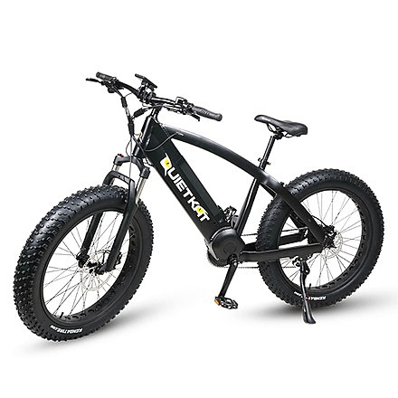 QuietKat Ambush 750W Electric Bike, w/ Mid-Drive Motor, Chain Drive, 8 Speed, Suspension Fork, Mechanical Disc Brakes, Black, One Size Fits Most, 18QKM750CCHM-BLK