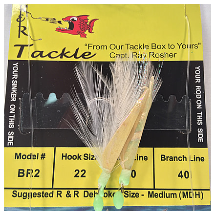 R&R Tackle Sabiki Heavy Blue Runner Rig 2 Hook, 2White/1Yellow Feather/Green Gl Heads, 2 Pack, BR-2