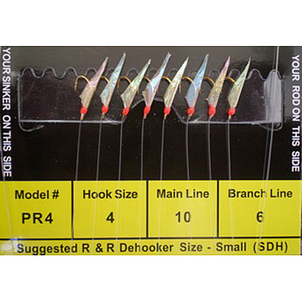 R&amp;R Tackle Sabiki Rig 8 Hooks, Size #4 Hook, 10lb, 6lb, Pilchard/Red Fish Skin with Red Head, 4, PR-4