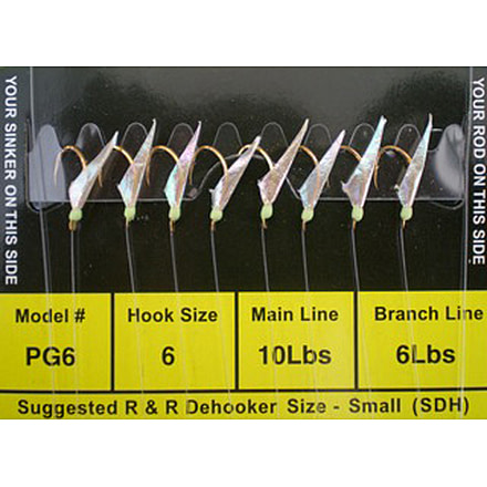 R&amp;R Tackle Sabiki Rig 8 Hooks, Size #6 Hook, 10lb, 6lb, Pilchard/Herring Green with Green Gl Head, 6, PG-6