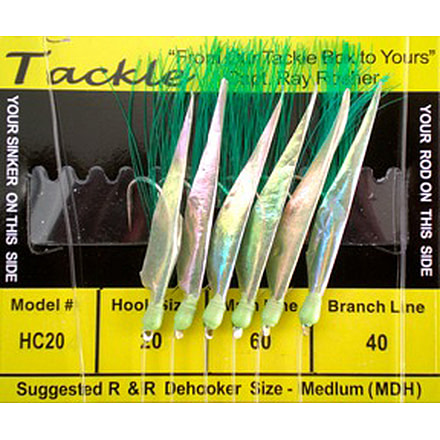 R&R Tackle Sabiki Rig with SS Hook, 60 lb Main Line, 40 lb Branch Line, Lime Green Nylon with Flash Skin Green Head, 6 Pack, HC-20