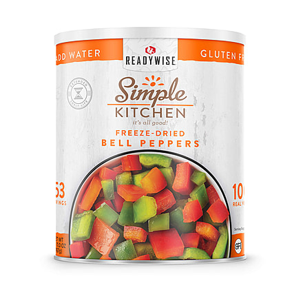 ReadyWise Simple Kitchen Dehydrated Red &amp; Green Bell Peppers - 3 CT Case, 153 Serving Cans, RWSKCN06-008