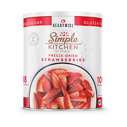 ReadyWise Simple Kitchen Freeze-Dried Sliced Strawberries - 3 CT Case, 18 Serving Cans, RWSKCN06-001